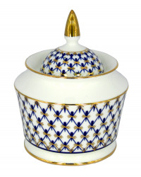 LOMONOSOV IMPERIAL PORCELAIN SUGAR BOWL COBALT NET YULIA 310 Ml 10.5 Oz