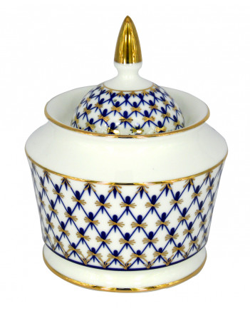 LOMONOSOV IMPERIAL PORCELAIN SUGAR BOWL COBALT NET YULIA 310 Ml 10.5 Oz