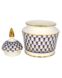 LOMONOSOV IMPERIAL PORCELAIN SUGAR BOWL COBALT NET YULIA 310 Ml 10.5 Oz