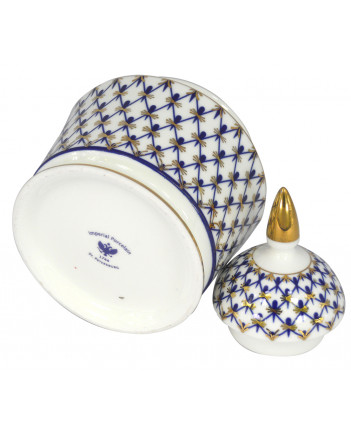 LOMONOSOV IMPERIAL PORCELAIN SUGAR BOWL COBALT NET YULIA 310 Ml 10.5 Oz