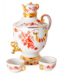 LOMONOSOV IMPERIAL PORCELAIN DECANTER SET SAMOVAR RUSSIAN MOTIVES