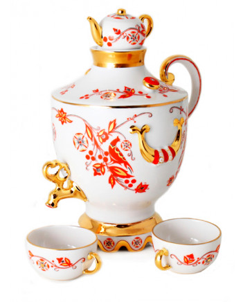 LOMONOSOV IMPERIAL PORCELAIN DECANTER SET SAMOVAR RUSSIAN MOTIVES
