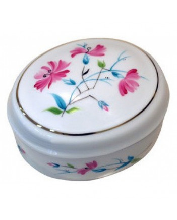 LOMONOSOV IMPERIAL PORCELAIN TREASURE JEWELERY BOX OVAL CARNATION