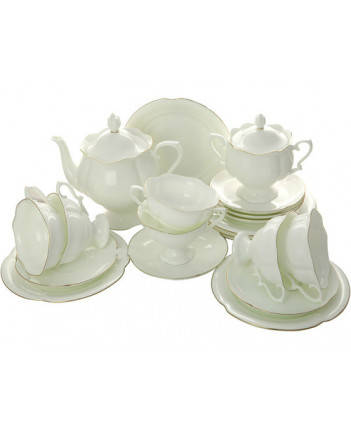 LOMONOSOV IMPERIAL BONE CHINA PORCELAIN TEA SET SERVICE NATASHA GOLDEN EDGE 20 items