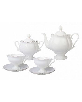 LOMONOSOV IMPERIAL BONE CHINA PORCELAIN TEA SET SERVICE NATASHA GOLDEN EDGE 20 items