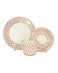 LOMONOSOV IMPERIAL PORCELAIN TEACUP TRIO YOUTH RED NET 210 ML 7.1 OZ