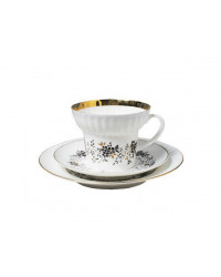 LOMONOSOV IMPERIAL BONE CHINA PORCELAIN ESPRESSO CUP, SAUCER AND PLATE WAVE TINY BRANCHES 155 Ml/5.2 Fl.Oz