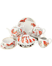LOMONOSOV IMPERIAL PORCELAIN TEA SET SERVICE TULIP RED BUTTERFLY 20 items