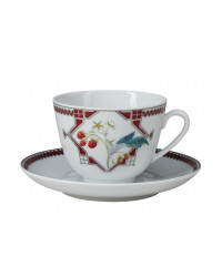 LOMONOSOV IMPERIAL BONE CHINA PORCELAIN TEACUP AND SAUCER SPRING SWEET RASPBERRY  230 ML/7.8 OZ