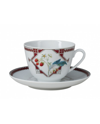 LOMONOSOV IMPERIAL BONE CHINA PORCELAIN TEACUP AND SAUCER SPRING SWEET RASPBERRY  230 ML/7.8 OZ