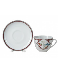 LOMONOSOV IMPERIAL BONE CHINA PORCELAIN TEACUP AND SAUCER SPRING SWEET RASPBERRY  230 ML/7.8 OZ