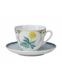 LOMONOSOV IMPERIAL BONE CHINA PORCELAIN TEACUP AND SAUCER SPRING TROLLIUS 230 ML/7.8 OZ