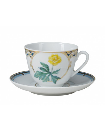 LOMONOSOV IMPERIAL BONE CHINA PORCELAIN TEACUP AND SAUCER SPRING TROLLIUS 230 ML/7.8 OZ