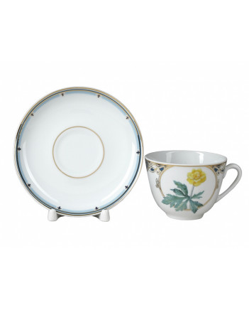 LOMONOSOV IMPERIAL BONE CHINA PORCELAIN TEACUP AND SAUCER SPRING TROLLIUS 230 ML/7.8 OZ