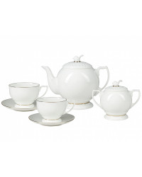 LOMONOSOV IMPERIAL BONE CHINA PORCELAIN TEA SET SERVICE GOLDEN EDGE PEARL 14 items