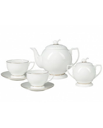 LOMONOSOV IMPERIAL BONE CHINA PORCELAIN TEA SET SERVICE GOLDEN EDGE PEARL 14 items