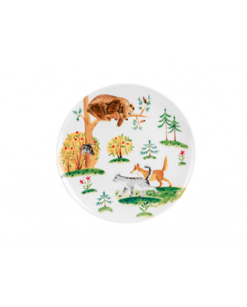 LOMONOSOV IMPERIAL PORCELAIN BABY SET 3PC: CUP, PLATE AND BOWL CAT AND FOX FAIRYTALY