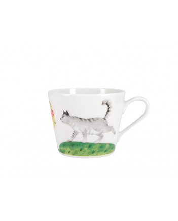 LOMONOSOV IMPERIAL PORCELAIN BABY SET 3PC: CUP, PLATE AND BOWL CAT AND FOX FAIRYTALY