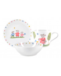 LOMONOSOV IMPERIAL PORCELAIN BABY SET 3PC: CUP, PLATE AND BOWL WALK FOR MUSHROOMS