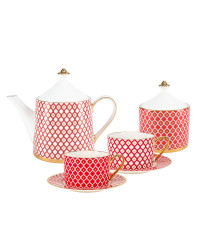 LOMONOSOV IMPERIAL BONE CHINA PORCELAIN TEA SET SERVICE SCARLET  10 items