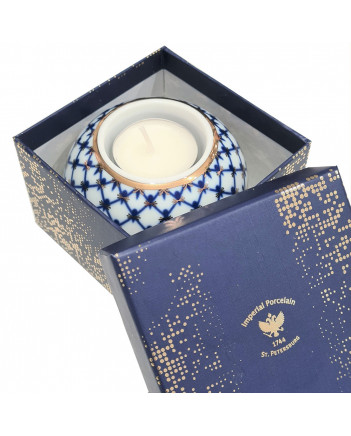 LOMONOSOV IMPERIAL PORCELAIN DECORATIVE ROUND CANDLE TEALIGHT HOLDER COBALT NET