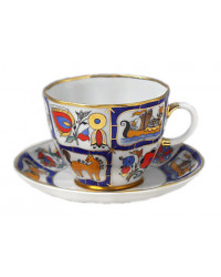 LOMONOSOV IMPERIAL PORCELAIN ESPRESSO COFFEE CUP AND SAUCER RUSSIAN LUBOK TULIP 140 ML/4.7 OZ