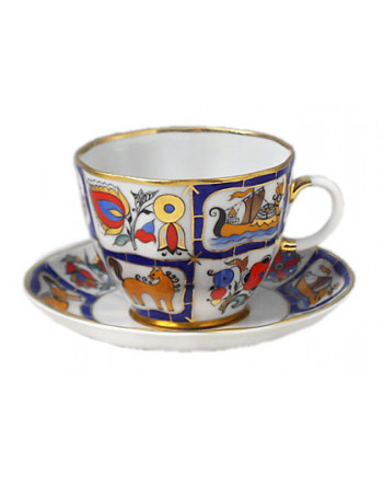 LOMONOSOV IMPERIAL PORCELAIN ESPRESSO COFFEE CUP AND SAUCER RUSSIAN LUBOK TULIP 140 ML/4.7 OZ