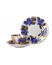 LOMONOSOV IMPERIAL PORCELAIN TEACUP TRIO TULIP GOLDEN GARDEN