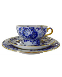 LOMONOSOV IMPERIAL PORCELAIN TEACUP TRIO SINGING GARDEN 