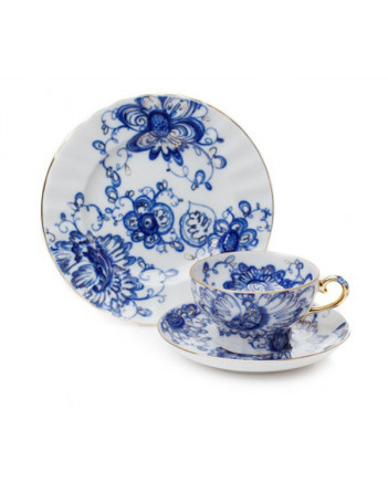 LOMONOSOV IMPERIAL PORCELAIN TEACUP TRIO SINGING GARDEN 