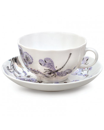  LOMONOSOV IMPERIAL PORCELAIN TEACUP AND SAUCER TULIP DRAGONFLY WHISPER 250 ML/8.45 OZ