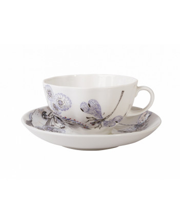  LOMONOSOV IMPERIAL PORCELAIN TEACUP AND SAUCER TULIP DRAGONFLY WHISPER 250 ML/8.45 OZ