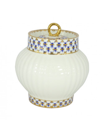 LOMONOSOV IMPERIAL BONE CHINA PORCELAIN SUGAR BOWL WAVE COBALT NET 390 ml 13.2 oz