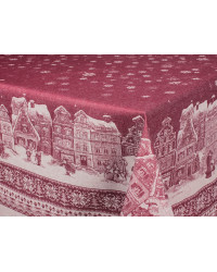 TABLECLOTH NATURAL LINEN COTTON FLAX  BURGUNDY WINTER CITY 200x150 cm/ 79x59"