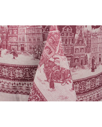 TABLECLOTH NATURAL LINEN COTTON FLAX  BURGUNDY WINTER CITY 200x150 cm/ 79x59"